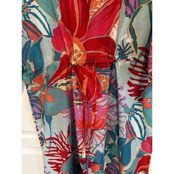 Talbots Kaftan Beach Swim CoverUp Dress Large Sheer Tropical Floral Ocean Maxi - Picture 6 of 11